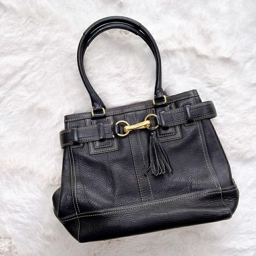 Vintage Coach Bag Y2K Black Leather Gold Hardware Top Handle Handbag Purse